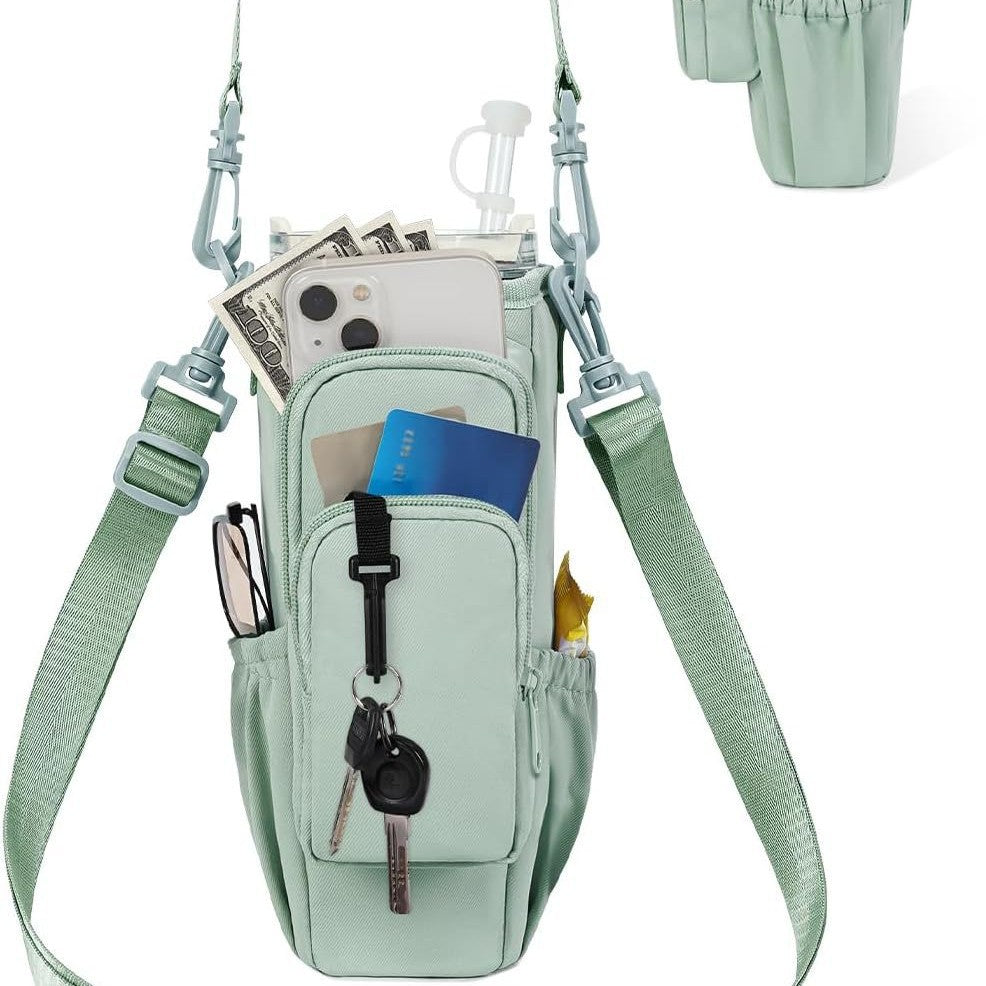 Adjustable shoulder bag with thermos cup holder for 40 oz