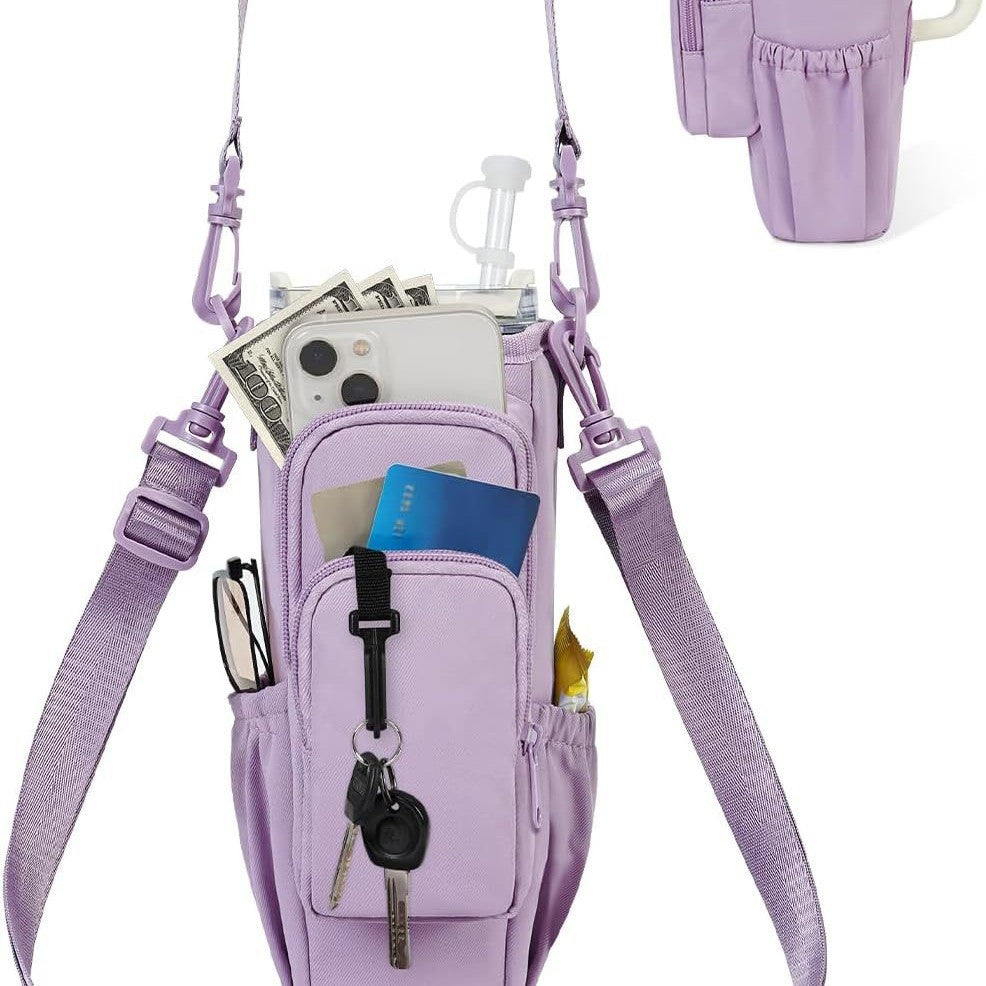Adjustable shoulder bag with thermos cup holder for 40 oz
