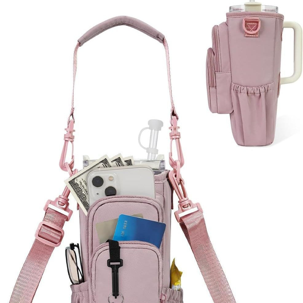 Adjustable shoulder bag with thermos cup holder for 40 oz