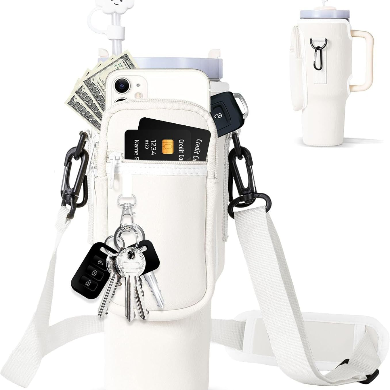 Adjustable shoulder bag with thermos cup holder for 40 oz