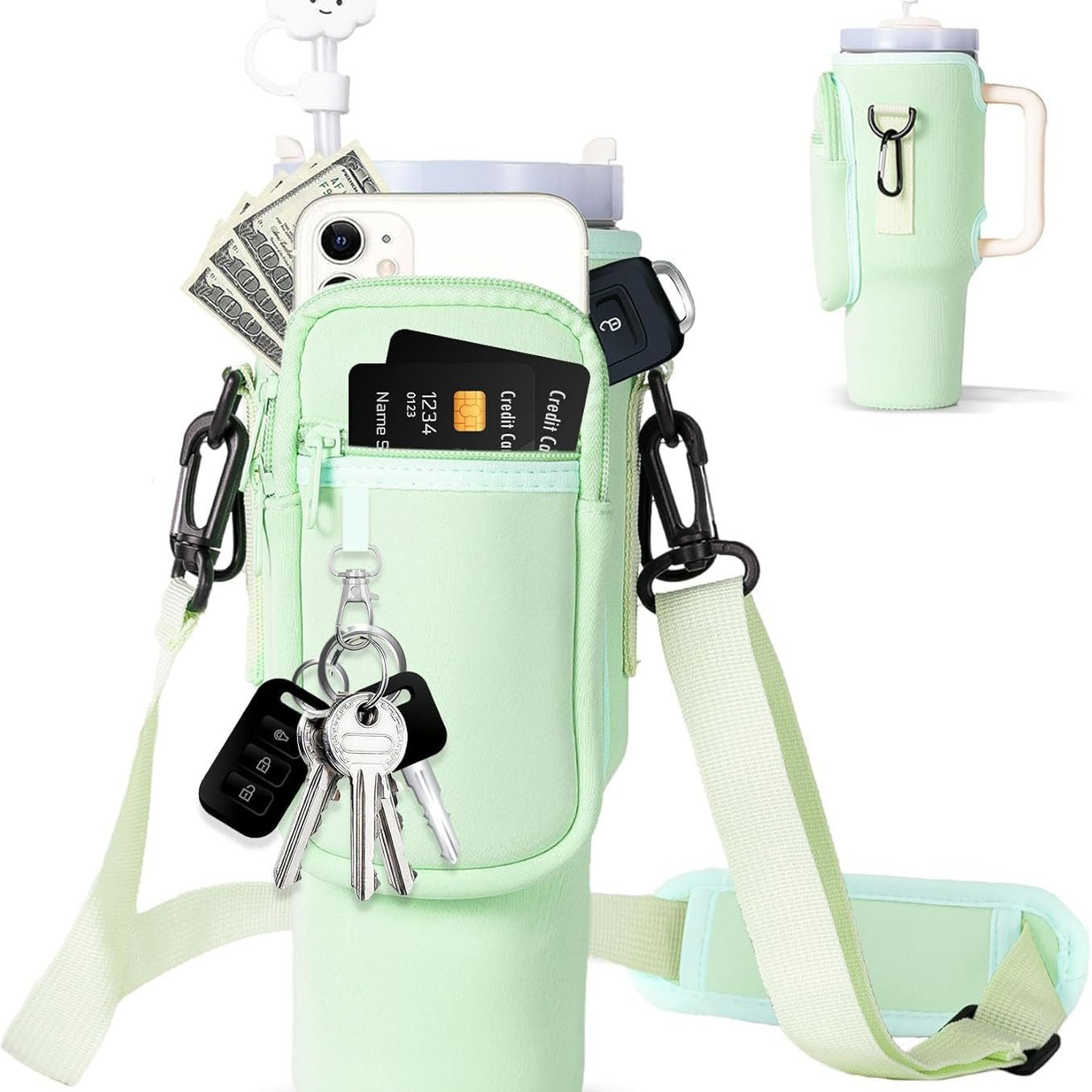 Adjustable shoulder bag with thermos cup holder for 40 oz