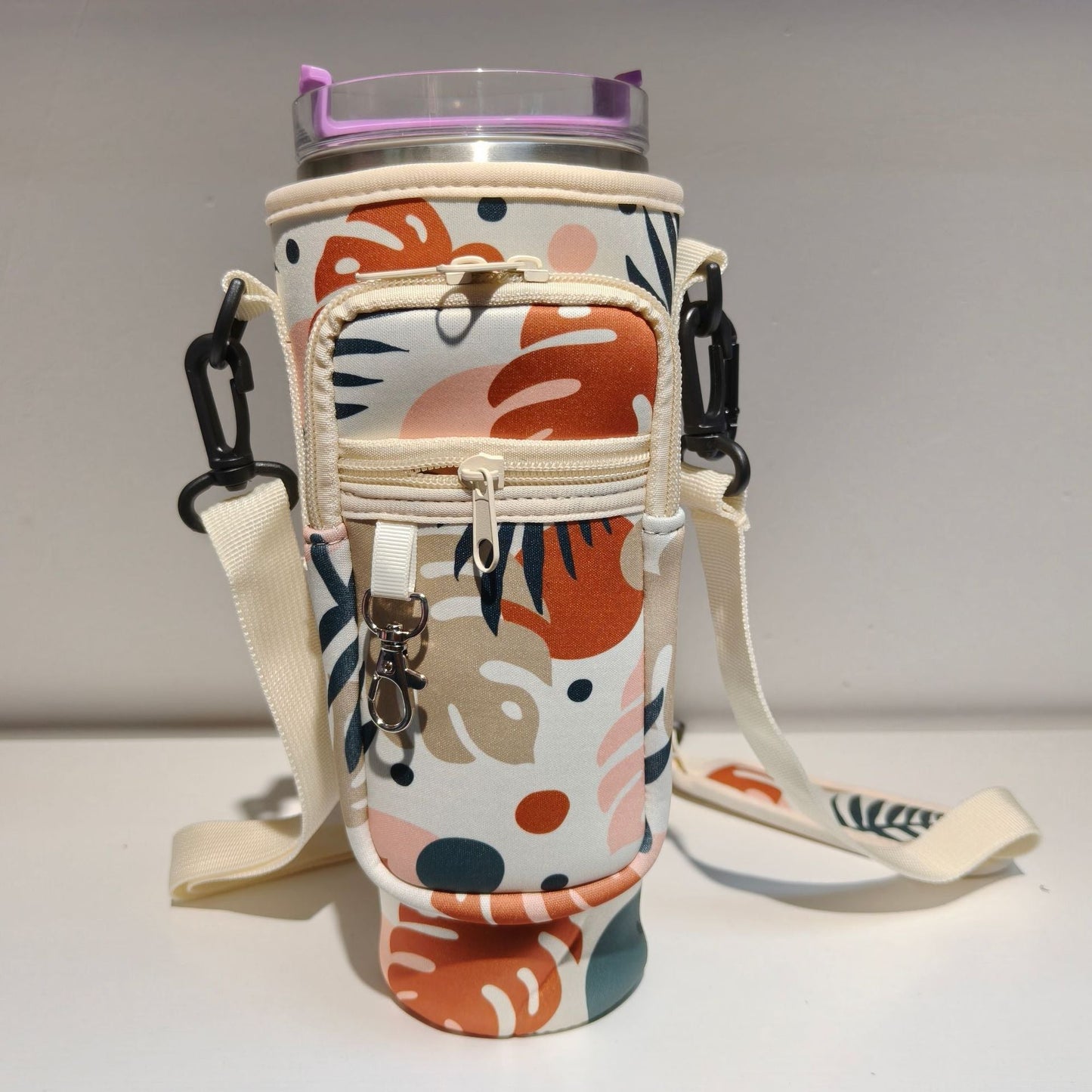 Adjustable shoulder bag with thermos cup holder for 40 oz