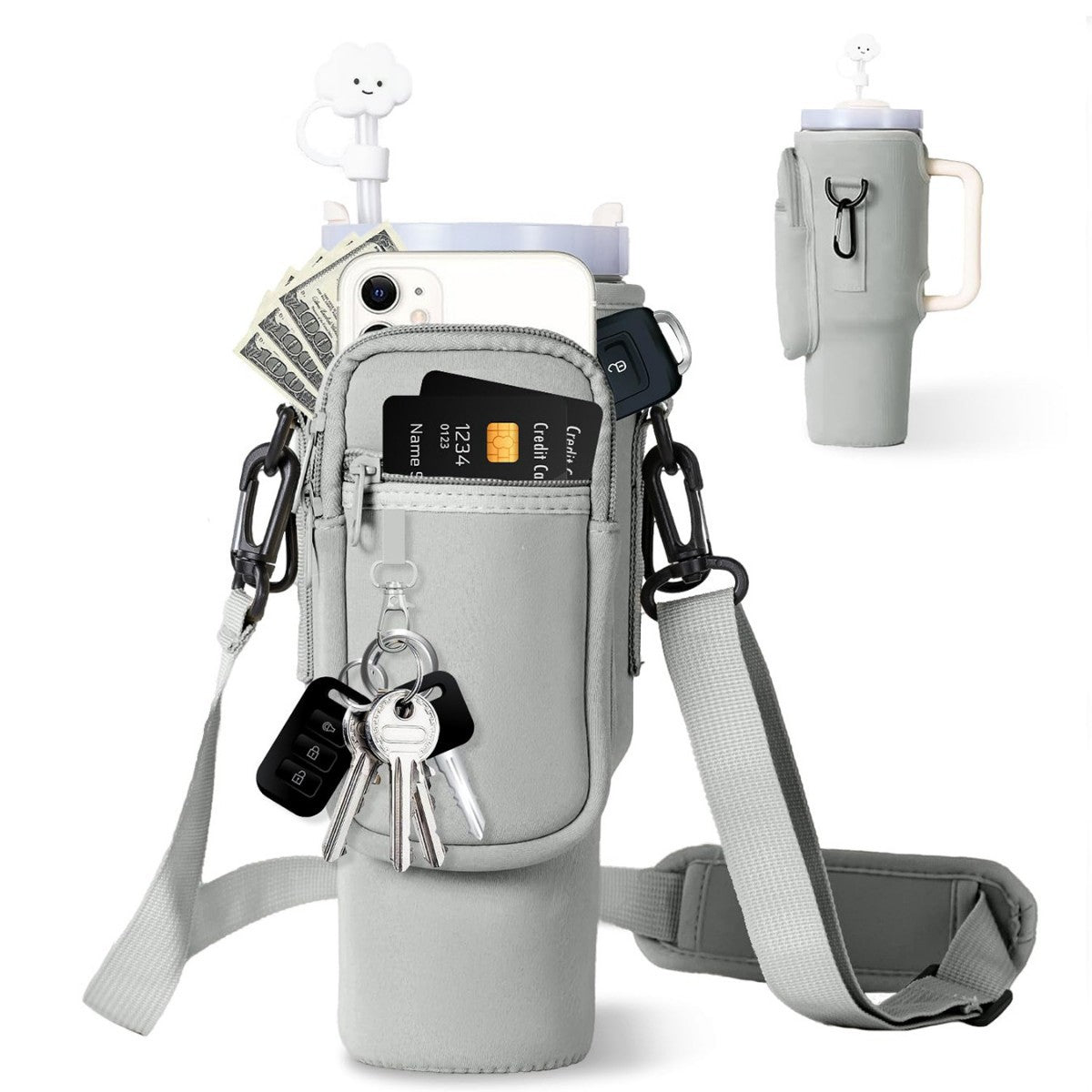 Adjustable shoulder bag with thermos cup holder for 40 oz