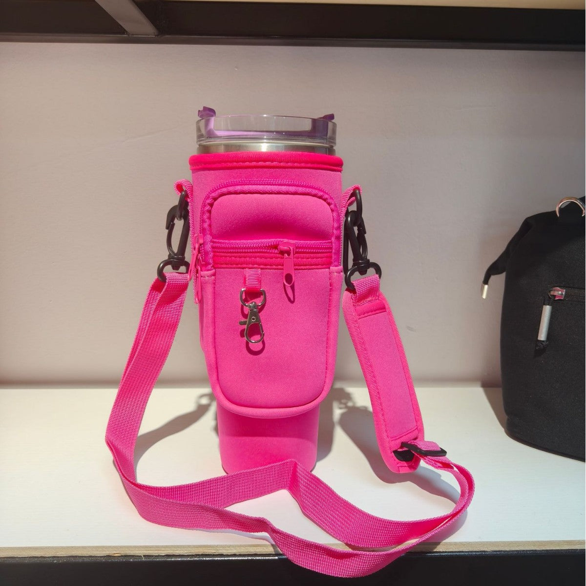 Adjustable shoulder bag with thermos cup holder for 40 oz