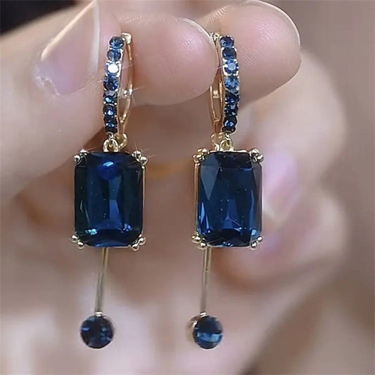 Blue Cube Crystal Earrings