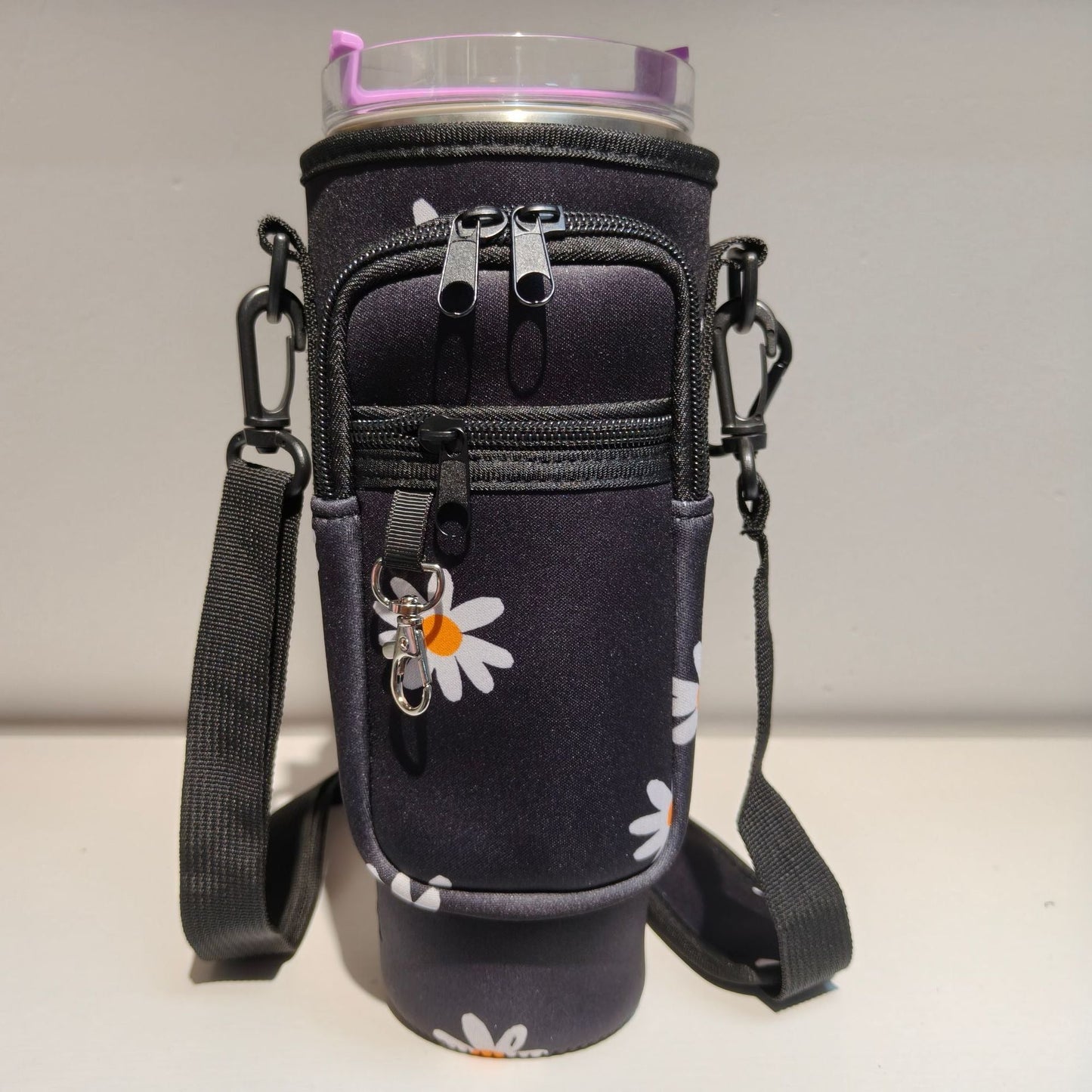 Adjustable shoulder bag with thermos cup holder for 40 oz