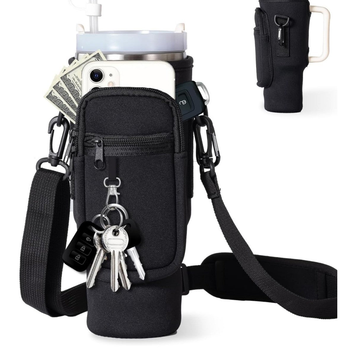 Adjustable shoulder bag with thermos cup holder for 40 oz