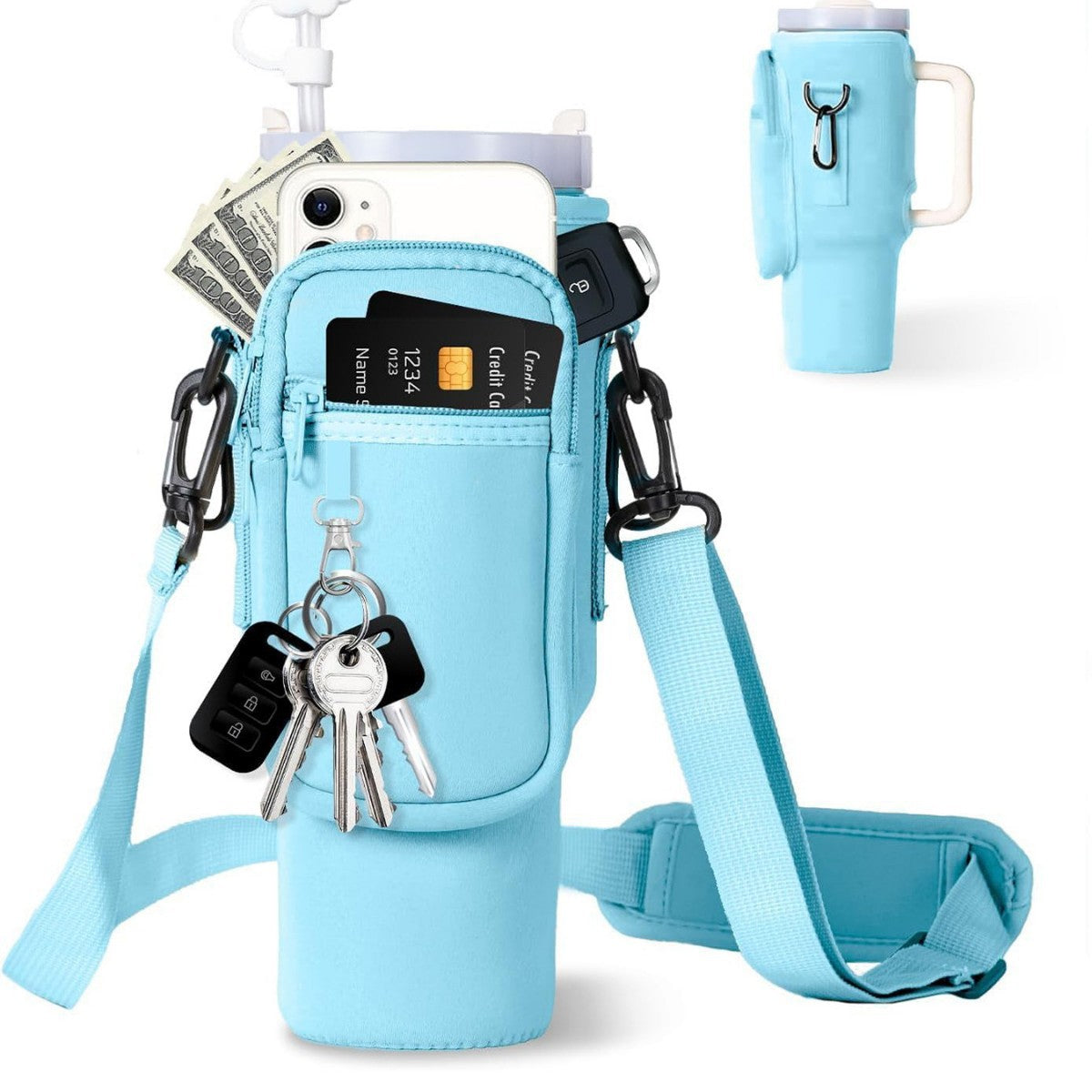 Adjustable shoulder bag with thermos cup holder for 40 oz