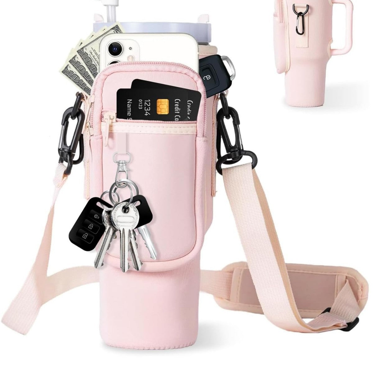 Adjustable shoulder bag with thermos cup holder for 40 oz