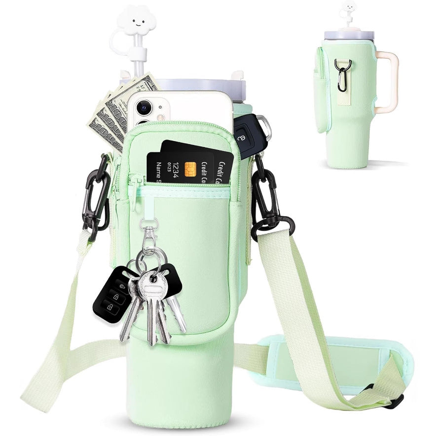 Adjustable shoulder bag with thermos cup holder for 40 oz