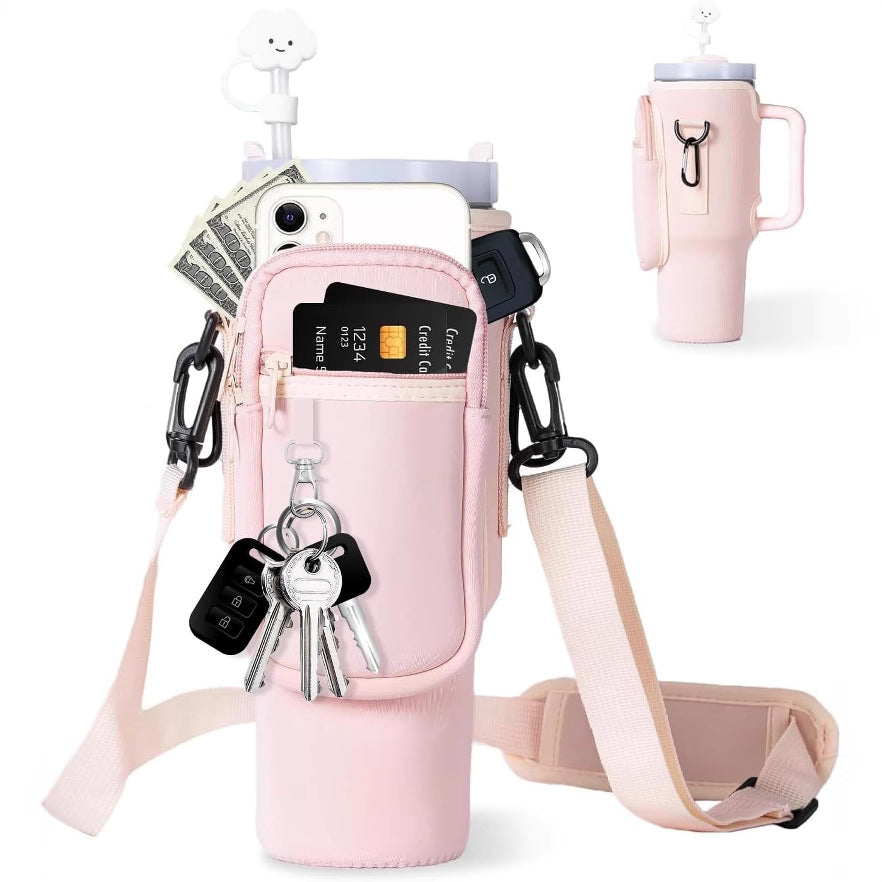 Adjustable shoulder bag with thermos cup holder for 40 oz