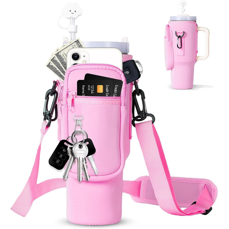 Adjustable shoulder bag with thermos cup holder for 40 oz