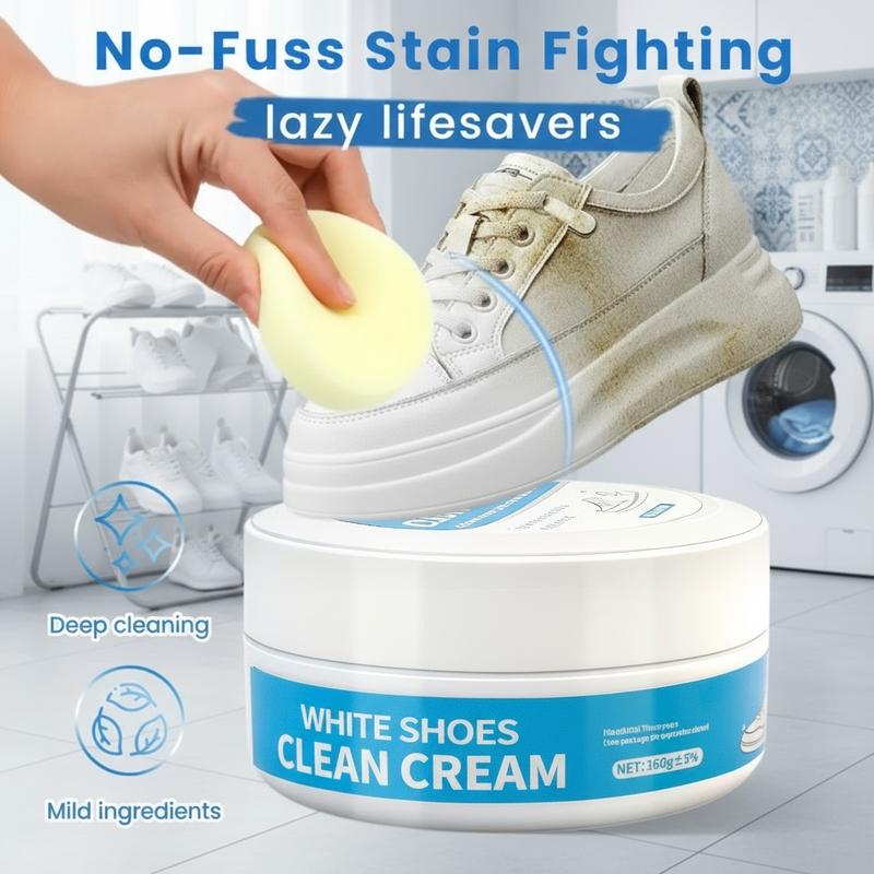 No-Wash Shoe & Leather Cleaner Cream – Stain Remover with Sponge, Works on Sneakers, Leather & Car Interiors