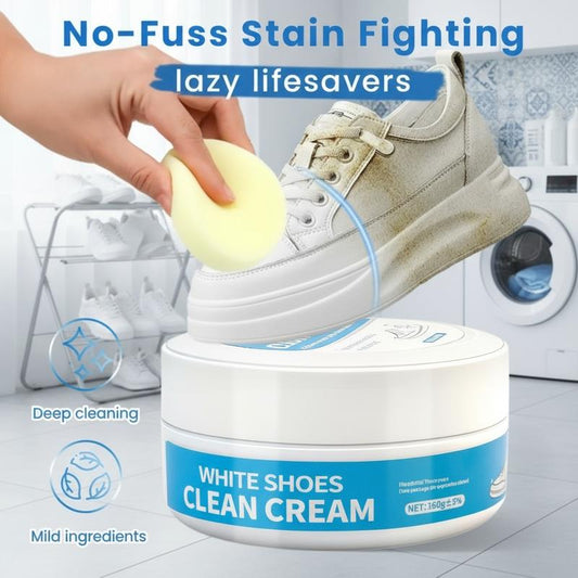 No-Wash Shoe & Leather Cleaner Cream – Stain Remover with Sponge, Works on Sneakers, Leather & Car Interiors