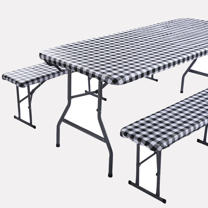 Red And White Grid Outdoor Dining Table And Chair Cover