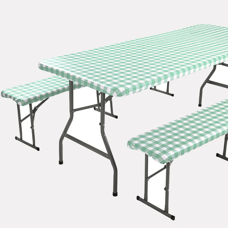 Red And White Grid Outdoor Dining Table And Chair Cover