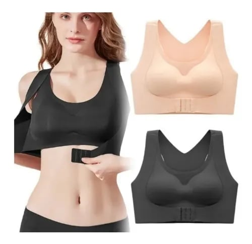 Wireless Support Bra with Front Closure and Crossed Straps at the Back