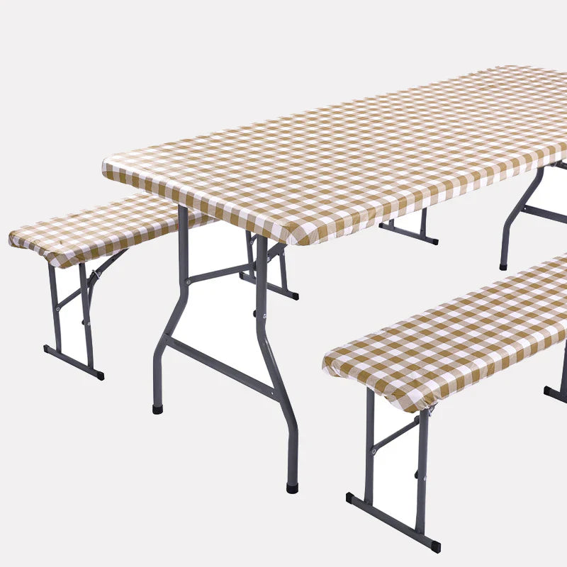 Red And White Grid Outdoor Dining Table And Chair Cover