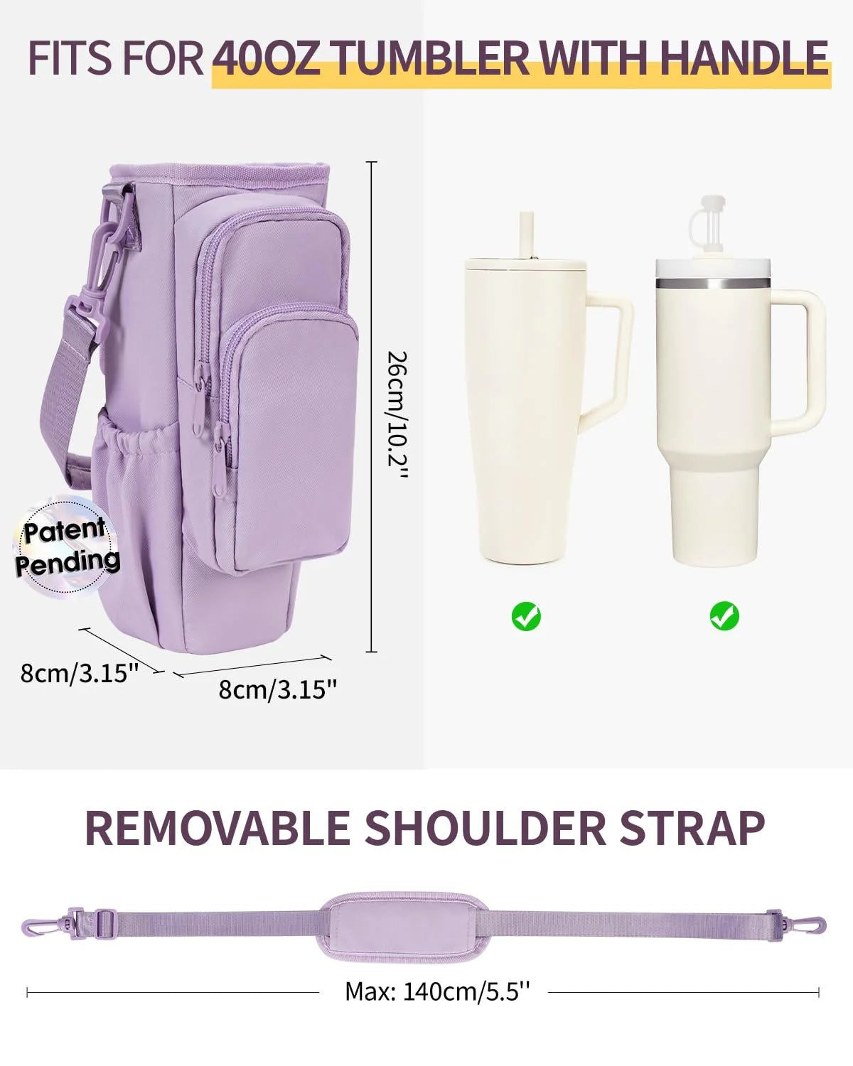 Adjustable shoulder bag with thermos cup holder for 40 oz