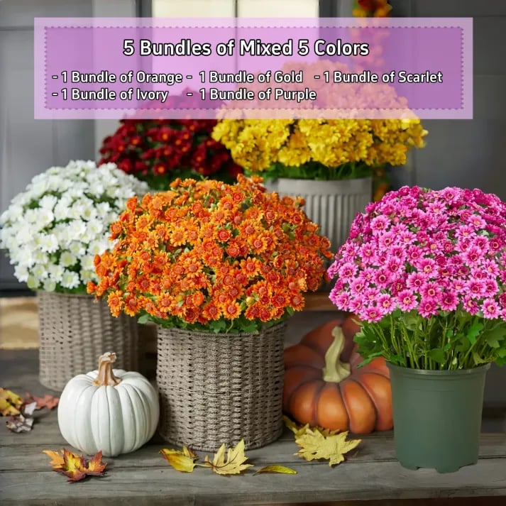💥 Artificial Outdoor Sunset Mums Flowers - UV resistant, Waterproof, Windproof