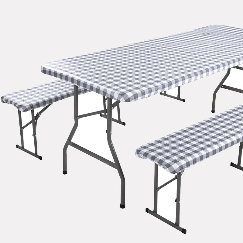 Red And White Grid Outdoor Dining Table And Chair Cover