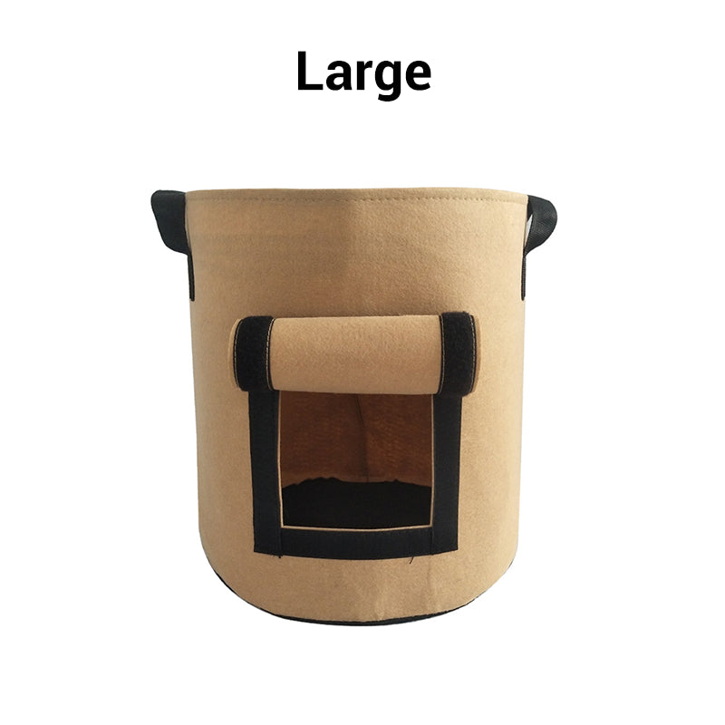 Cloth crop planting bags with harvesting windows